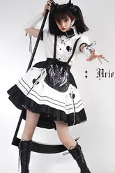 White/Black Ruffle British Style Maid Gothic Lolita Strap Dress